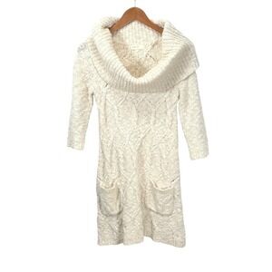 Sleeping on Snow Cream Cable Knit Cowl Neck Sweater Dress XS coquette cottagecor